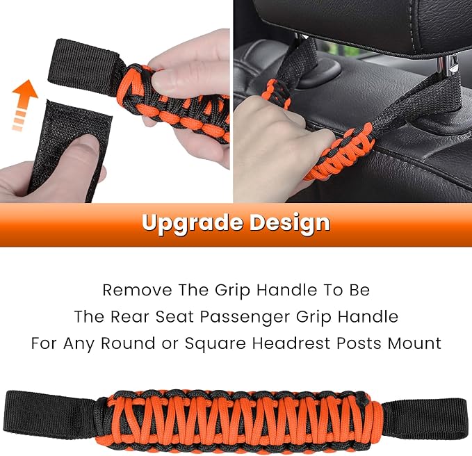 Roll Bar Grab Handles Grip Handle for Jeep Wrangler JK JKU JL JLU TJ YJ Sports Sahara Freedom Rubicon Unlimited Gladiator JT 1955-2023 UTV ATV Accessories Premium 550 Paracord (Orange 2 Pack)