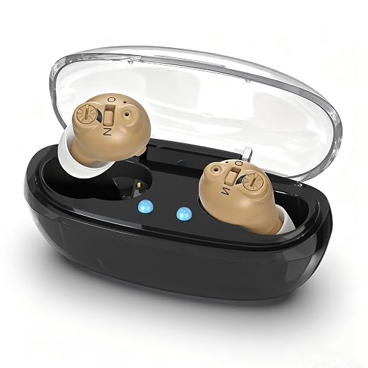 Rechargeable Hearing Aids for Seniors, 16-Channel DSP Noise Reduction Hearing Amplifier, Invisible In-Ear Design Volume Control, 35 Hours Battery Life with Charging Case, Easy to Use for Adults-Black