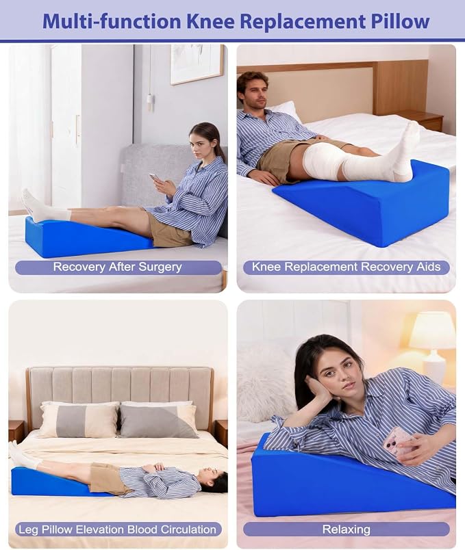 Knee Surgery Pillow Straight Leg | Leg Pillow Elevation Blood Circulation | Foam Wedge for Elevating Leg Machine Washable Removable Cover | Knee Wedge Pillow Post Surgery