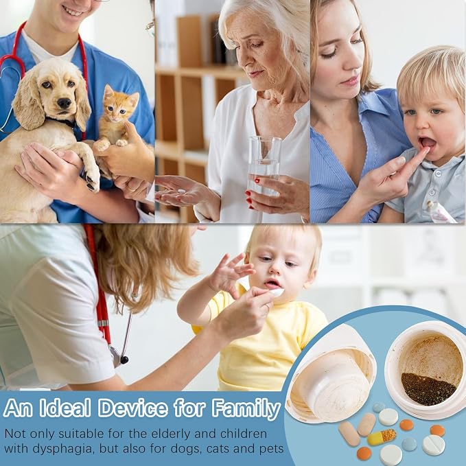 4 in 1 Pill Crusher | Pill Grinder | Pill Organizer, Pill Cutter 1/2 & 1/4 Splitter for Small and Tiny Pills Travel Pill Tablet Cutter Pill Crushing Grinding Machine, Easy Cleaning with 3’’ Brush