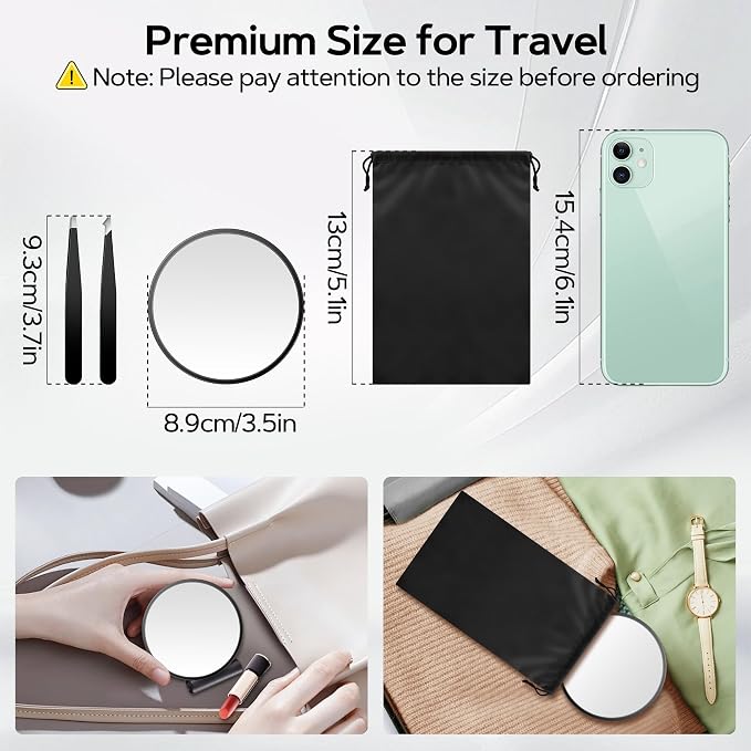 MIYADIVA Magnifying Mirror 40X/30X/20X, 3.5 Inch Round Compact Mirror with Suction Cup, 2Ps Stainless Steel Tweezers, Perfect for Makeup, Eyebrows, Beards, Travel