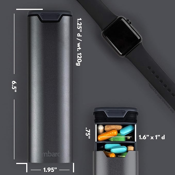 7 Day Weekly Pill Organizer 2.0 by mbarc - Premium Stylish Aluminum and Wood Large Capacity Pill Box for Supplements, Pills, Vitamins and Medication. (Steel Grey)