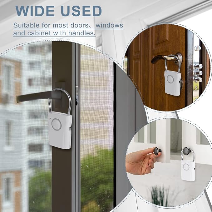 Kanayu 4 Pieces Door Handle Alarm 120dB Door Alarms for Home Security Alert Doorknob Sensing Window Burglar Alert for Home Security Kids Safety(White)