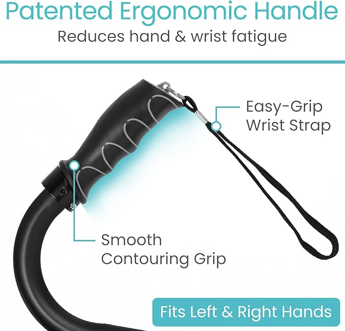 Vive Quad Cane - Walking Stick for Men and Women - Lightweight Adjustable Staff - Comfortable Right and Left Hand Grip for Stability Support - Four Prong Sturdy Aluminum Travel Aid - 4 Tip Black