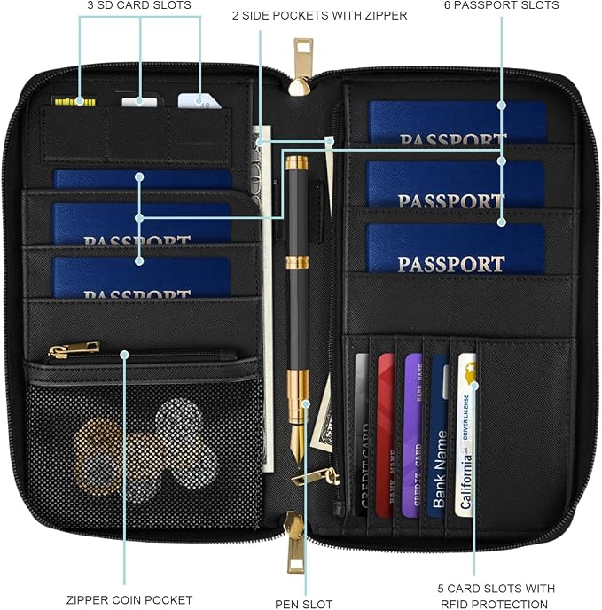 Family Passport Holder Wallet RFID Blocking Document Organizer | PU Leather Mulit-purpose Travel Wallet Credit Cards Case for Women Men, Butterfly