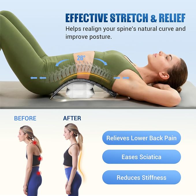 Back Stretcher for Lower Back Pain Relief, Adjustable Lumbar Support Board with Acupressure Points, Back Stretcher Board for Scoliosis, Spine Decompression Support(Grey)