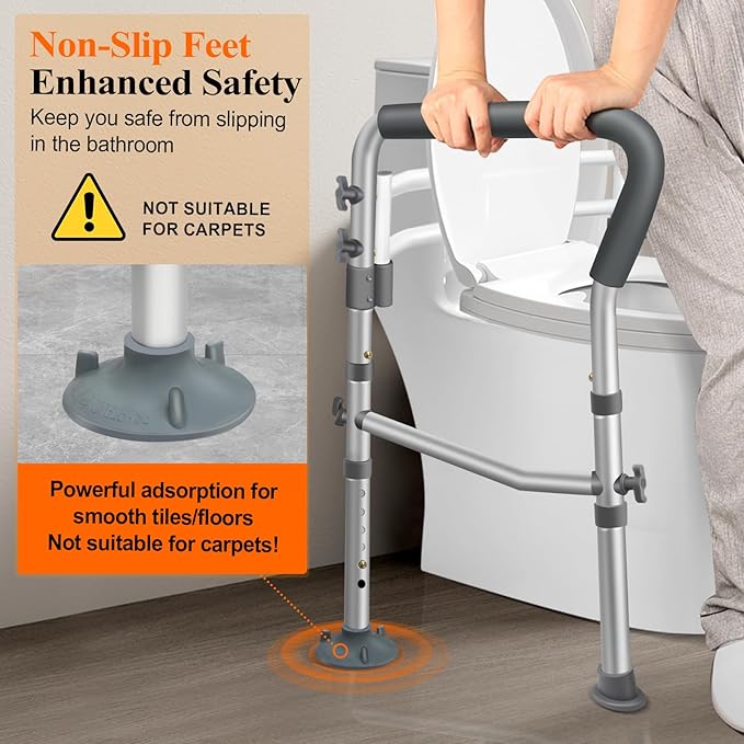 Toilet Safety Rails for Elderly, Adjustable Handicap Toilet Seat with Handles, Sturdy Toilet Support Frame with Arms for Seniors and Disabled