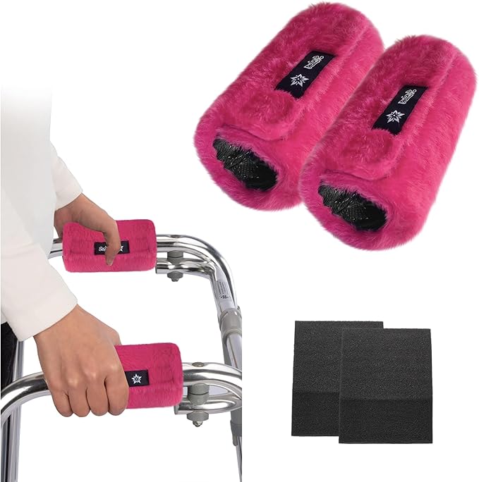 SPRING SEAON Walker Hand Pads Fluffy Walker Handle Cushions Non-Slip Universal Walker Grips Padded Hand Covers Soft Pads for Walkers for Seniors Walker Pads for Handles Folding Rolling Wheelchair, Rollator Handle, Elderly Grippers 2 Pack