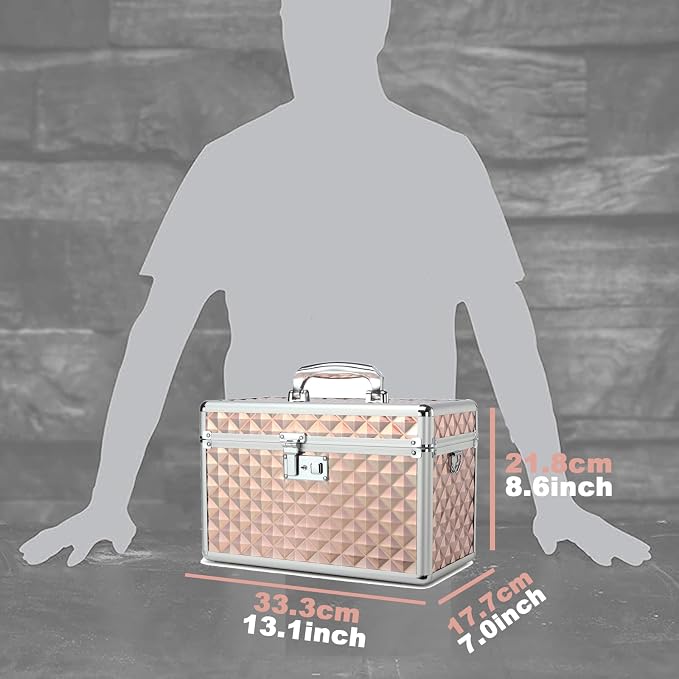 Storage Box with Key Lock, Lockable Medicine Storage Box, Empty First Aid Box, Security Lock Box, Multipurpose Locking Box for Home and Outdoor Use (Champagne, Large)
