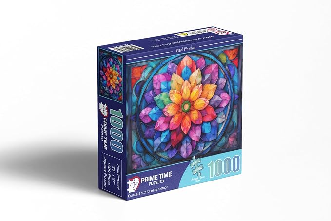 Adult Jigsaw Puzzle 1000 Piece Stained Glass | Colorful mandala flower geometric design. Great for game nights on a table, puzzleboard, or floor.