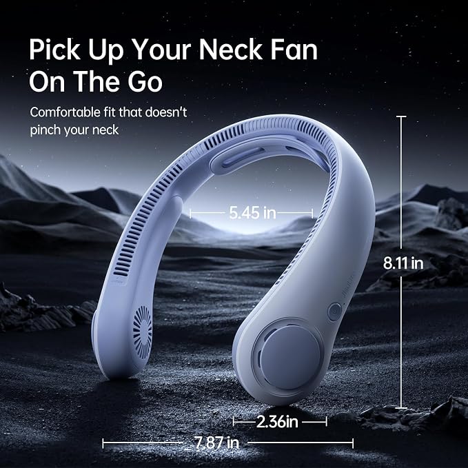 JISULIFE Portable Neck Fan Upgraded: Neckbrace Hands-Free, 5-Speed 5000 mAh | 16.5H Max Runtime, Personal Wearable Bladeless Rechargeable Fan for Outdoor/Travel/Concerts, Gifts for Women Men - Sunny Blue