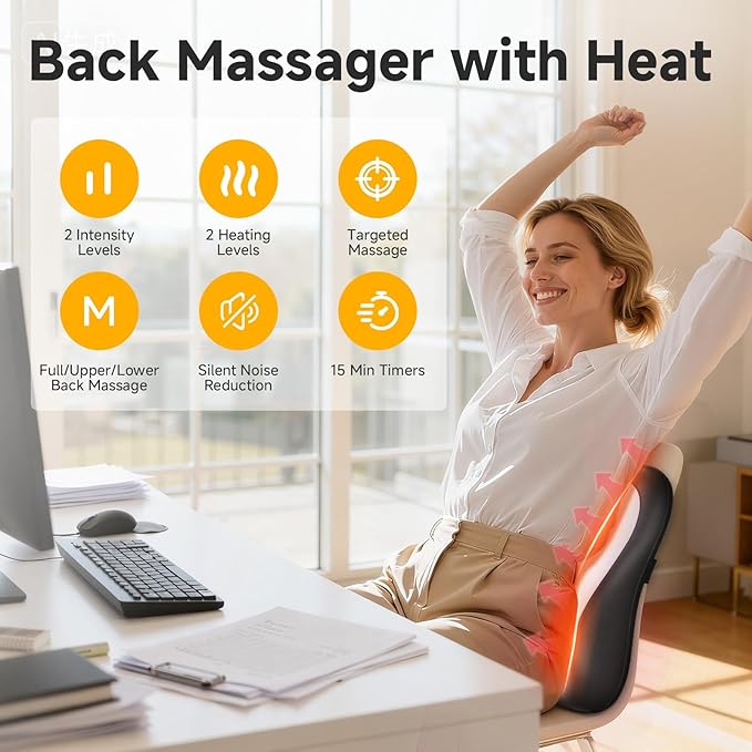 Shiatsu Back and Neck Massager for Pain Relief Deep Tissue, Up and Down Rolling Back Massager with Heat, 3D Kneading Massage for Office Home Car, Birthday Gifts for Women Men Mom Dad