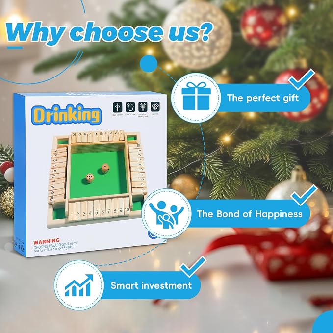 TOMMYHOME Wooden Shut the Box Board Game – Math Games & Dice Games for 2-4 Players, Family Game for Game Night, Travel Board Games, Table Games for Adults & Kids, Bar, Trivia.
