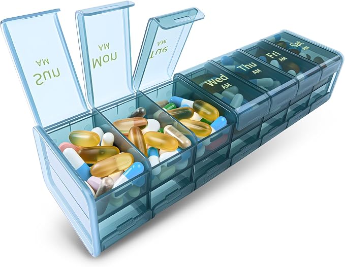 Daviky Extra Large Weekly Pill Organizer 2 Times a Day, XXL Pill Box 7 Day with AM PM Large Compartments, BPA-Free Daily Medicine Case, Jumbo Pill Holder for Fish Oils, Vitamins & Supplements