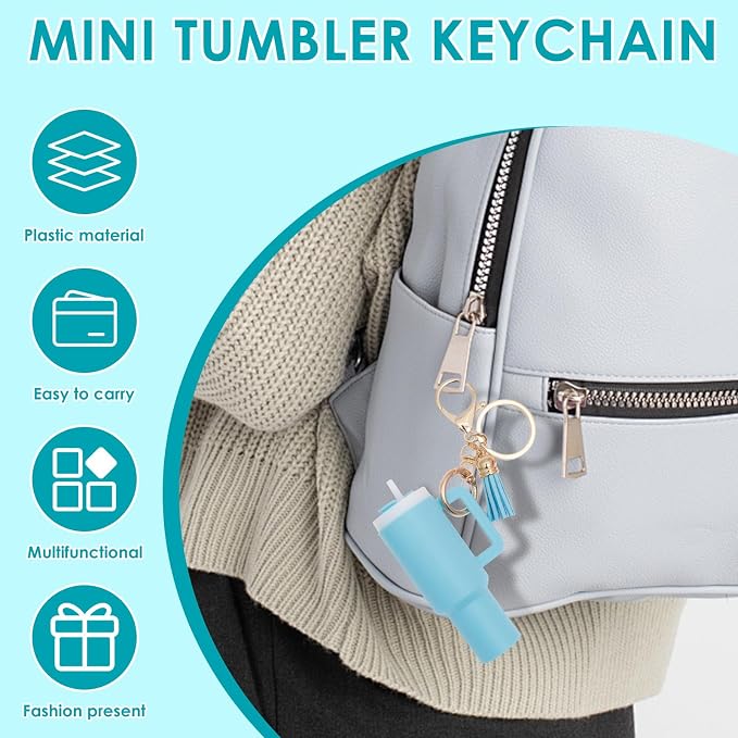 16PCS Mini Tumbler Keychain Accessories for Stanley Cup Cute Chapstick Holder Key Chain Charms for Women Men Girls