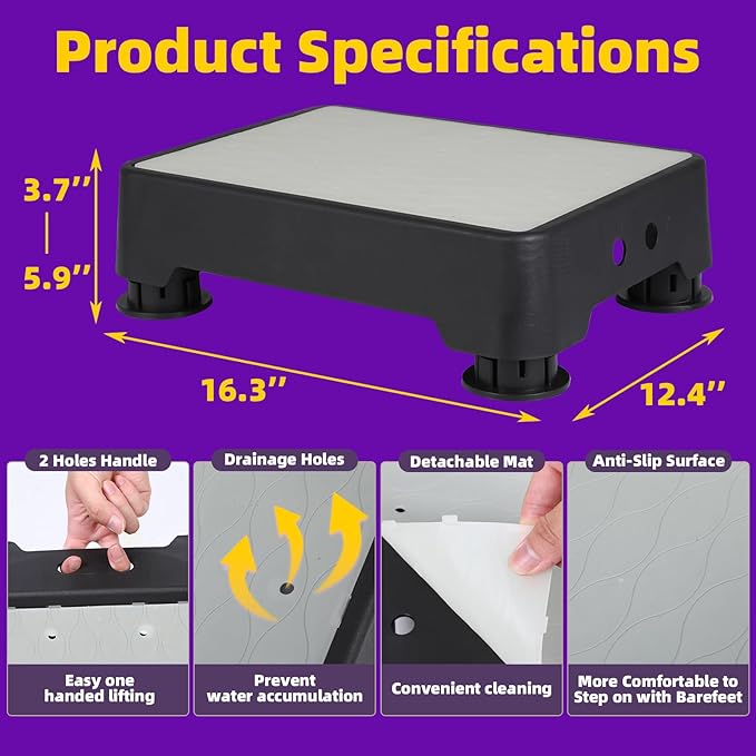 Adjustable Step Stool, 700 LBS Capacity Safety Bed Step for Seniors, Exercise Setp Platform, Portable Stair Assist for Elderly, Wide Step up for Kitchen, Car, Bedside & Shower, White