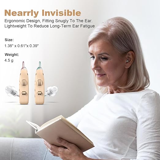 Hearing Aid for the Elderly-Easy to Operate-One Touch Adjustment-Built-in Noise Reduction-Rechargeable Hearing Aids (Skin color)