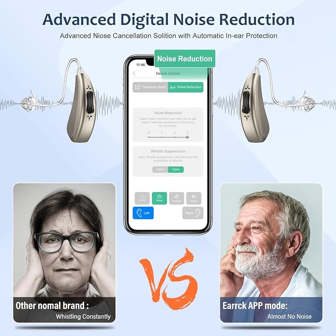 Hearing Aids for Seniors with Noise Cancelling, Rechargeable Hearing Amplifier with with Smart APP Control for People with Hearing Loss（Silver）