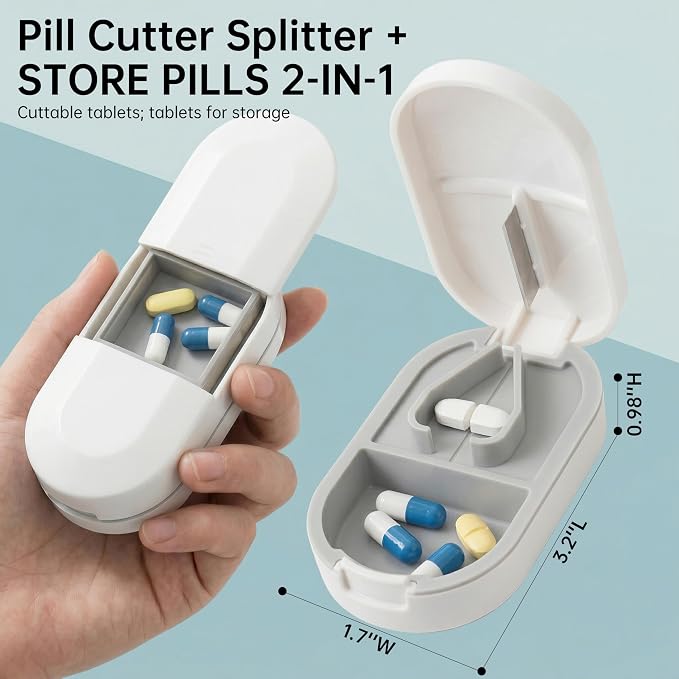 Pill Cutter Splitter for Small or Large Pills, Portable Pill Splitter with Hidden Professional Organizer and Brush, Tablet Cutter Medicine Slicer, Coupe Pilule for Tablets and Vitamins