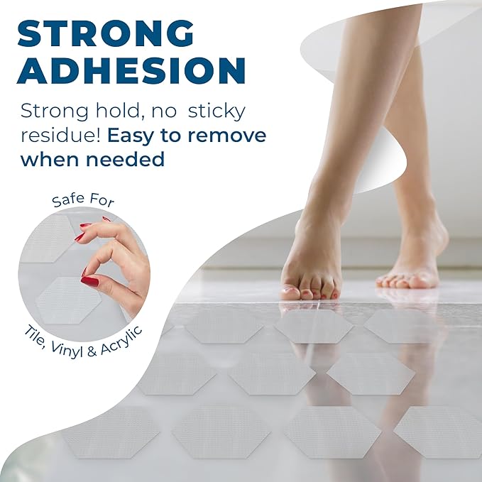 Anti-Slip Shower Stickers - Help Reduce Slipping in Bathtub & Shower, Clear Non-Slip Bath Strips, Strong Adhesive Bathtub Appliques Suitable for Homes with Kids, Adults & Seniors - 24 Pcs - Homergy