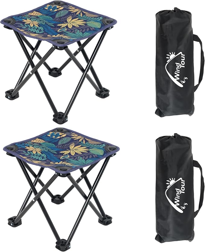 Wind Tour Portable Folding Camping Stool Outdoor Camping Lightweight Samll Chair for Fishing Hiking Gardening and Beach with Carry Bag (Medium Blue -2)