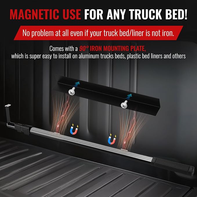 6.9 Ft Magnetically Mounted Truck Cargo Grabber Reach Tool, Lastest Telescoping Truck Bed Retriever Tool Magnetic, Multi-Use Pickup Truck Bed Accessories Truck Bed Reach Pole(2 Hooks 1 Mounted Plate)