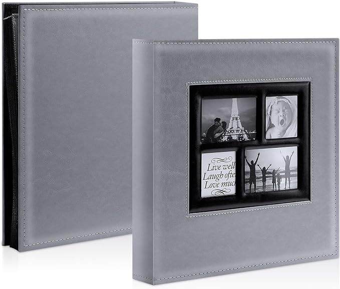 Ywlake Photo Album 4x6 600 Pockets, Large Capacity Family Wedding Leather Picture Albums Holds 600 Horizontal and Vertical Photos Grey