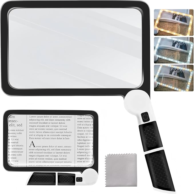 5X Large Full Page Magnifying Glass, 48 LED Handheld Full Page Magnifying Glass,Lightweight Shatterproof Magnifier for Seniors, Low Vision, Reading Books/Medication Labels (Battery Not Included)