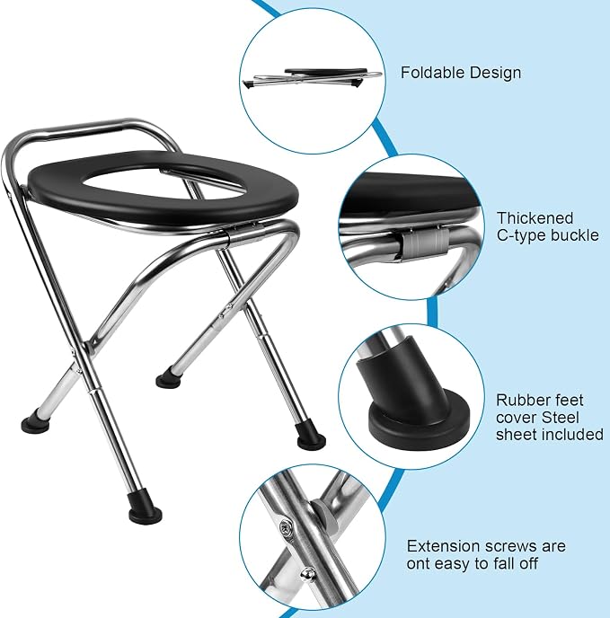 Portable Toilet for Camping, Portable Toilet Seat, Portable Toilet Travel, Stainless Steel Portable Toilet, Foldable Portable Toilet for Camping/Car