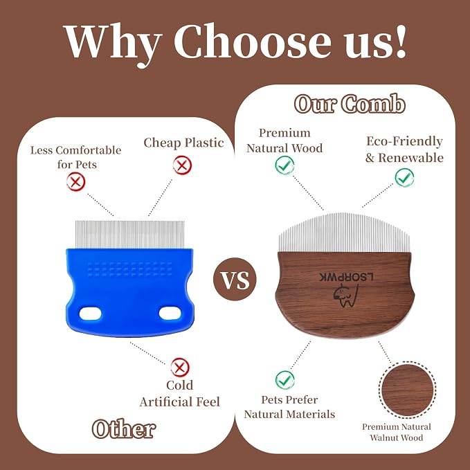 Eye Comb for Dogs & Cats,Wooden Tear Stain Remover for Pets,Gentle Grooming Tool with Rounded Tips,Flea Comb for Small Dogs.