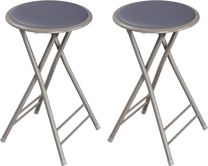 Lavish Home Folding Stool with Padded Backless Seat Set of 2, Gray, 24” | Counter Height Bar Stools with 225lb Capacity, Portable Indoor & Outdoor, Extra Seat for Kitchen, Rec Room or Camping
