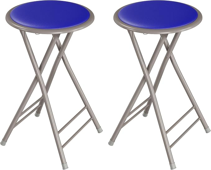 Lavish Home Folding Stool with Padded Backless Seat Set of 2, Blue, 24” | Counter Height Bar Stools with 225lb Capacity, Portable Indoor & Outdoor, Extra Seat for Kitchen, Rec Room or Camping