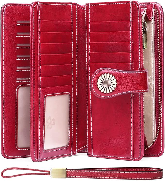 SENDEFN Wallets for Women Leather Credit Card Holder with RFID Blocking Large Capacity Wristlet | with RFID Blocking