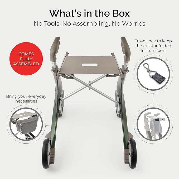 byACRE Carbon Ultralight Rollator Walker - 10.6 lbs Adult Walkers with 4 Wheels and Seat - Lightweight Seated Walkers with Wheels - Foldable Rolling Walker with Seat - Walker for Adults