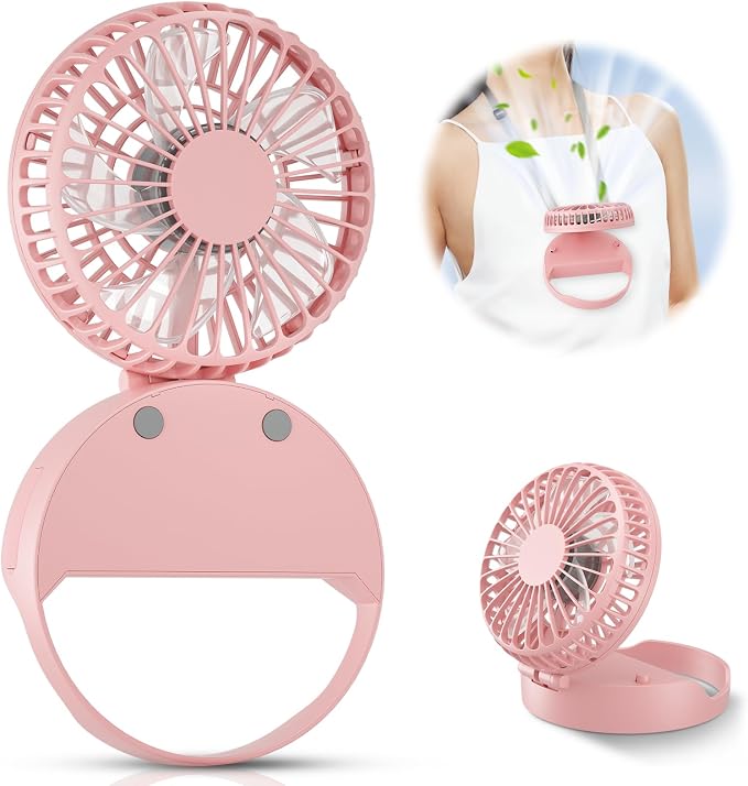 Handheld Mini Fan Rechargeable, Hands Free Necklace Fan, 3 IN 1 Hand Fan, Portable Small Pocket Fan with Magnetic Switch, Lanyard, Battery Operated