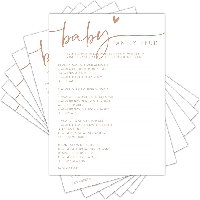Baby Shower Games Cards, Baby Family Feud, Minimalism Boy or Girl Baby Gender Reveal Party Favors Decorations and Supplies, 25 Pcs Double-Sided - C06