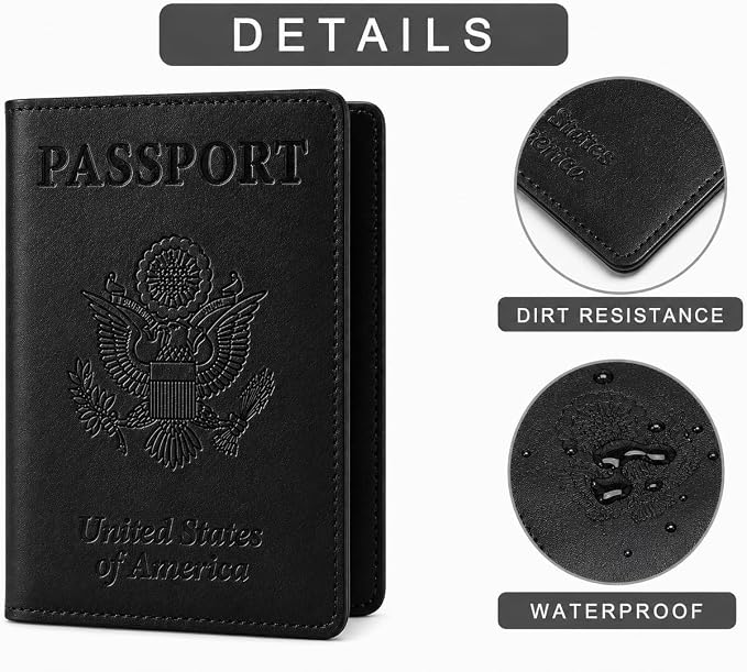 Ciana Passport Holder for Travel – PU Leather Passport Cover and Card Holder for Men & Women – Slim Passport Holder with Card Protector Slot, Travel Must Haves (Black)