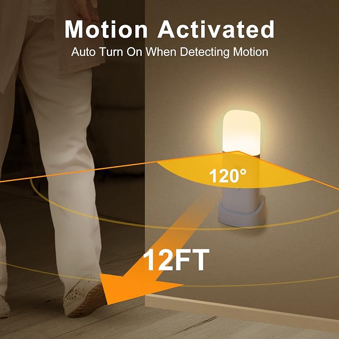 YELKO Rechargeable Night Light, Motion Sensor, Warm White 1Pack | Handheld Portable, Dimmable, 2000mAh Battery Powered, 5-Level Brightness, For Seniors Kids Adults