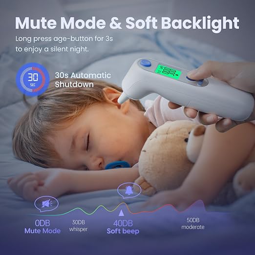 Viproud Digital Ear Thermometer for Kids & Adults, Accurate & Fast Results | With 21 Disposable Probe Covers, 1s Fast Reading, 3-color backlight screen, 30 Memory Recall, ℃/℉ Switchable, Silent Mode