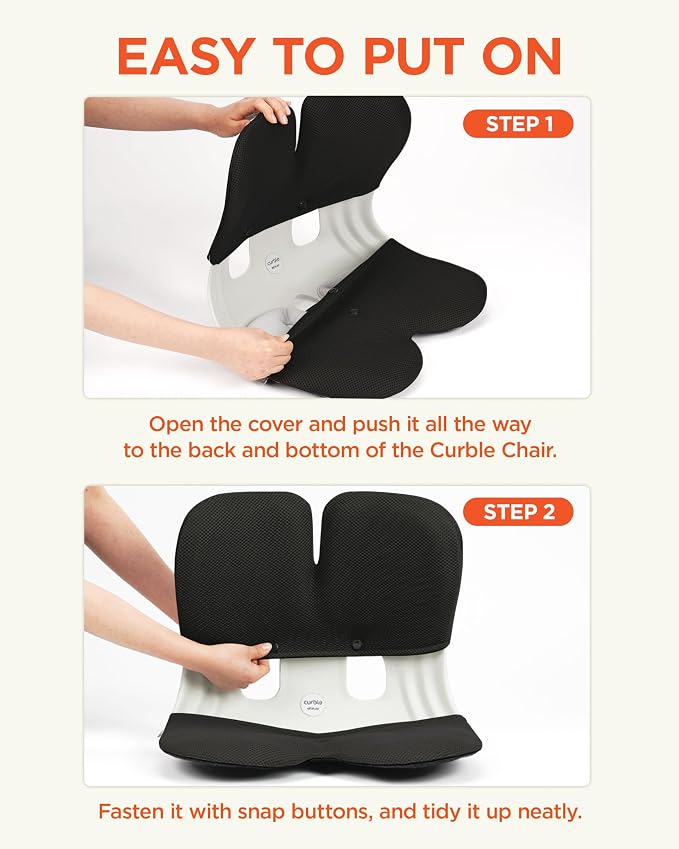 curble Grand Cover, Detachable Cover for Adult Chair, Ergonomic Chair Back Support and Lumbar Support (Black)