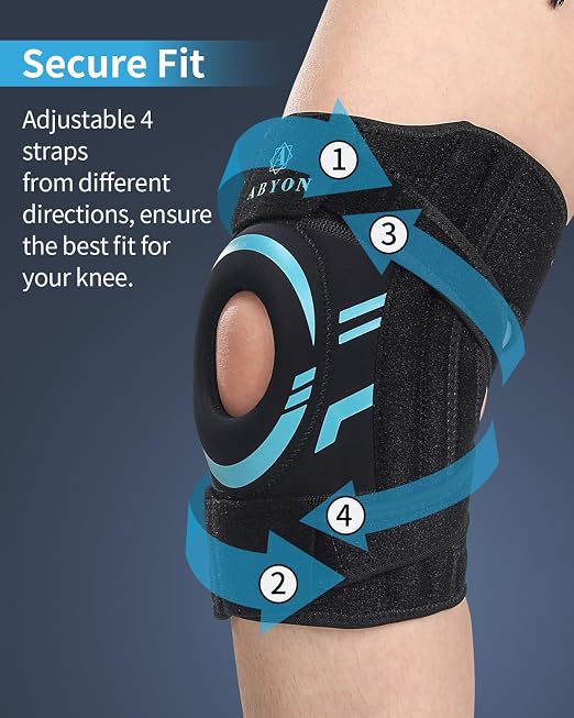 ABYON Knee Brace – Medium Support for Knee Pain, Meniscus Tear, ACL/MCL Pain & Arthritis – Medical-Grade Compression Knee Support with Side Spring Stabilizers & Patella Gel Pad– Adjustable Wrap Patella Stability for Men Women – See How to Size Video Be...