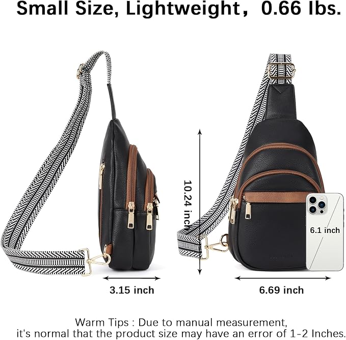 BOSTANTEN Sling Bag for Women Leather Crossbody Bags Fanny Pack Chest Bag for Travel | Adjustable Wide Strap, Small, Anti Theft, Lightweight, Multi Pockets and Carrying Way, Card Slot, Cute Trendy for Everyday