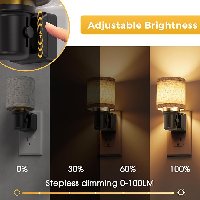 L LOHAS LED Night Lights Plug into Wall,Linen Fabric Cylinder Night Light | Dusk to Dawn Sensor Vintage Nightlight, 3000K Soft Warm 0-100LM Dimmable, Decor for Bedroom Living Room Hallway
