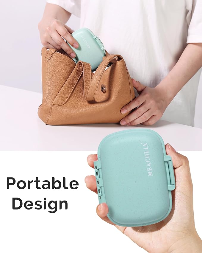 8 Compartments Travel Pill Organizer, Daily Pill Case Small Pill Box for Pocket Purse, Portable Pill Container Medicine Vitamin Organizer (Green)