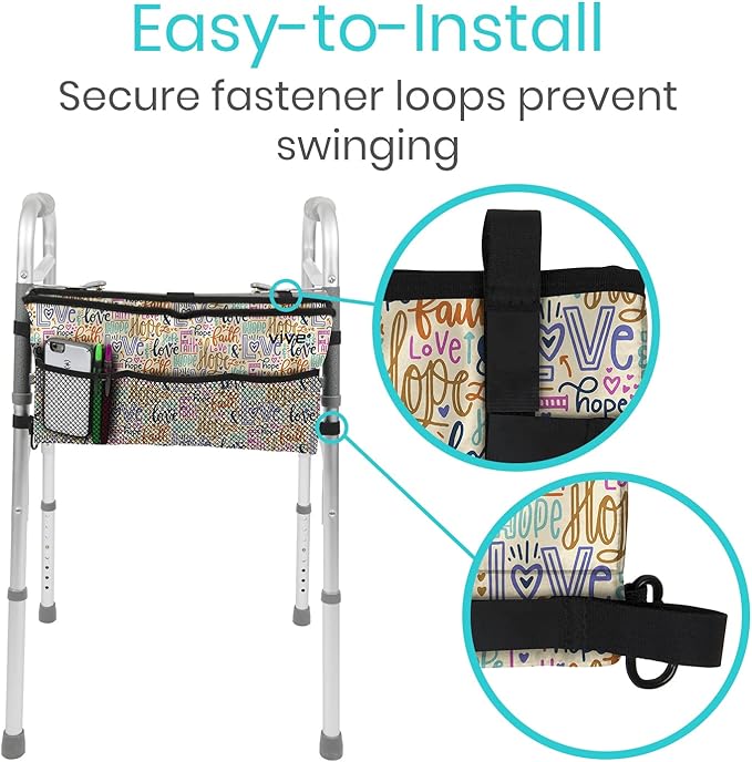 Vive Walker Bag - Accessories Wheelchair Basket Pouch (Water Resistant) - Seniors Caddy Accessory Attachment for Folding, Rolling Walkers - Carry Storage Carrier Tote - Lightweight, Universal Size
