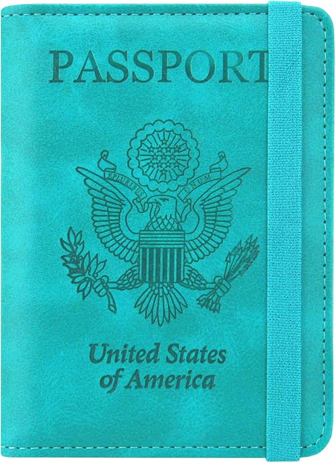 ACdream Passport and Vaccine Card Holder Combo, Cover Case with CDC Vaccination Card Slot, Leather Travel Documents Organizer Protector, with RFID Blocking, for Women and Men, C - Sky Blue, Fashion