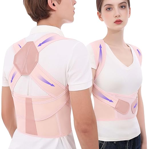 Posture Corrector for Women and Men Back Brace Upper Back Support Adjustable Breathable Shoulder Straightener Hunchback Correction Clavicle Back Pain Relief Comfortable Daily Wear Pink XX-Large