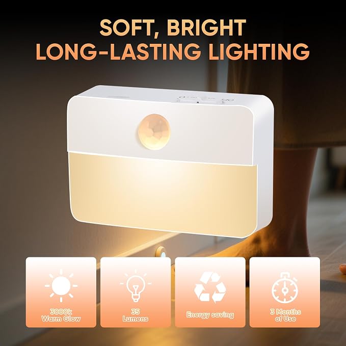 Rechargeable Motion Sensor Lights Indoor: 6 Pack Sensor Stair Night Lights | Rechargeable Sensor Lights LED 35 Lumen 3000k with Magnetic Suck for Step Hallways Closets Bedroom - Indoor Night Light Set