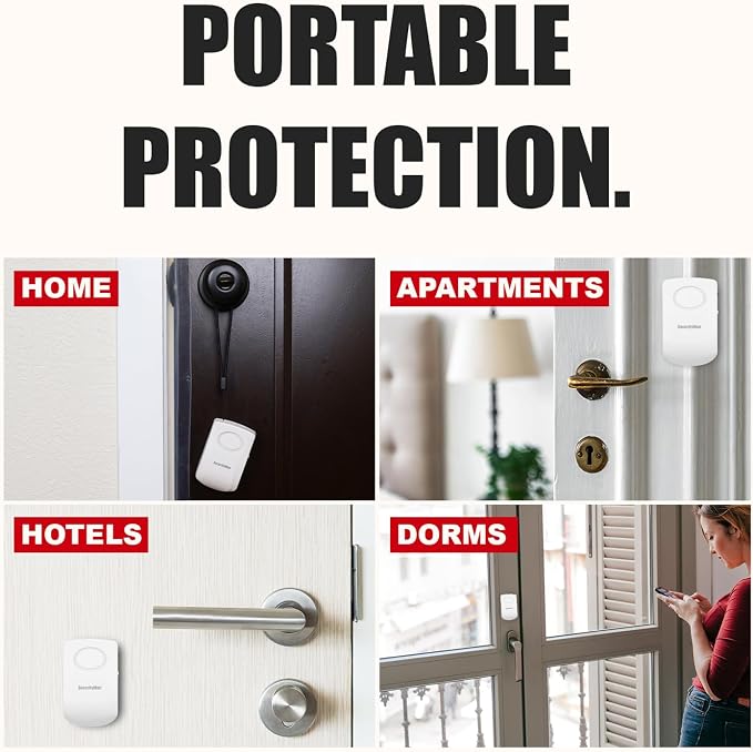 Securityman Door Handle Alarm with 130dB Vibration Triggered Portable Door Alarms When Opened - Perfect for Kids, Toddler, Elderly, Hotel, Travel, Bedroom (2 Pack Door Security)