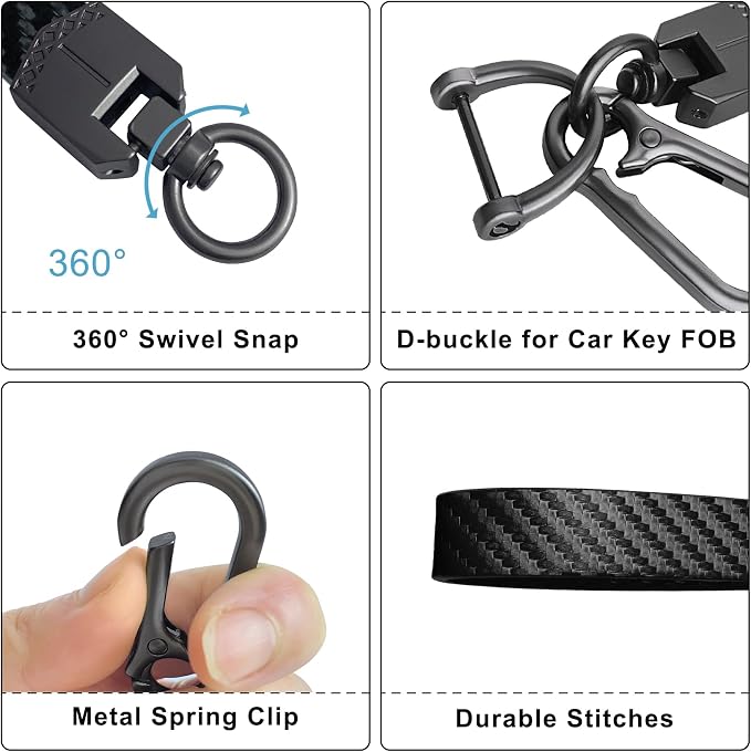 OHKYOOT Leather Car Keychain for Home Car Keys | Carabiner Clip Key Fob Keychain for Women Men,Car Key Holder with 3 Key Ring and Anti-Lost D Ring